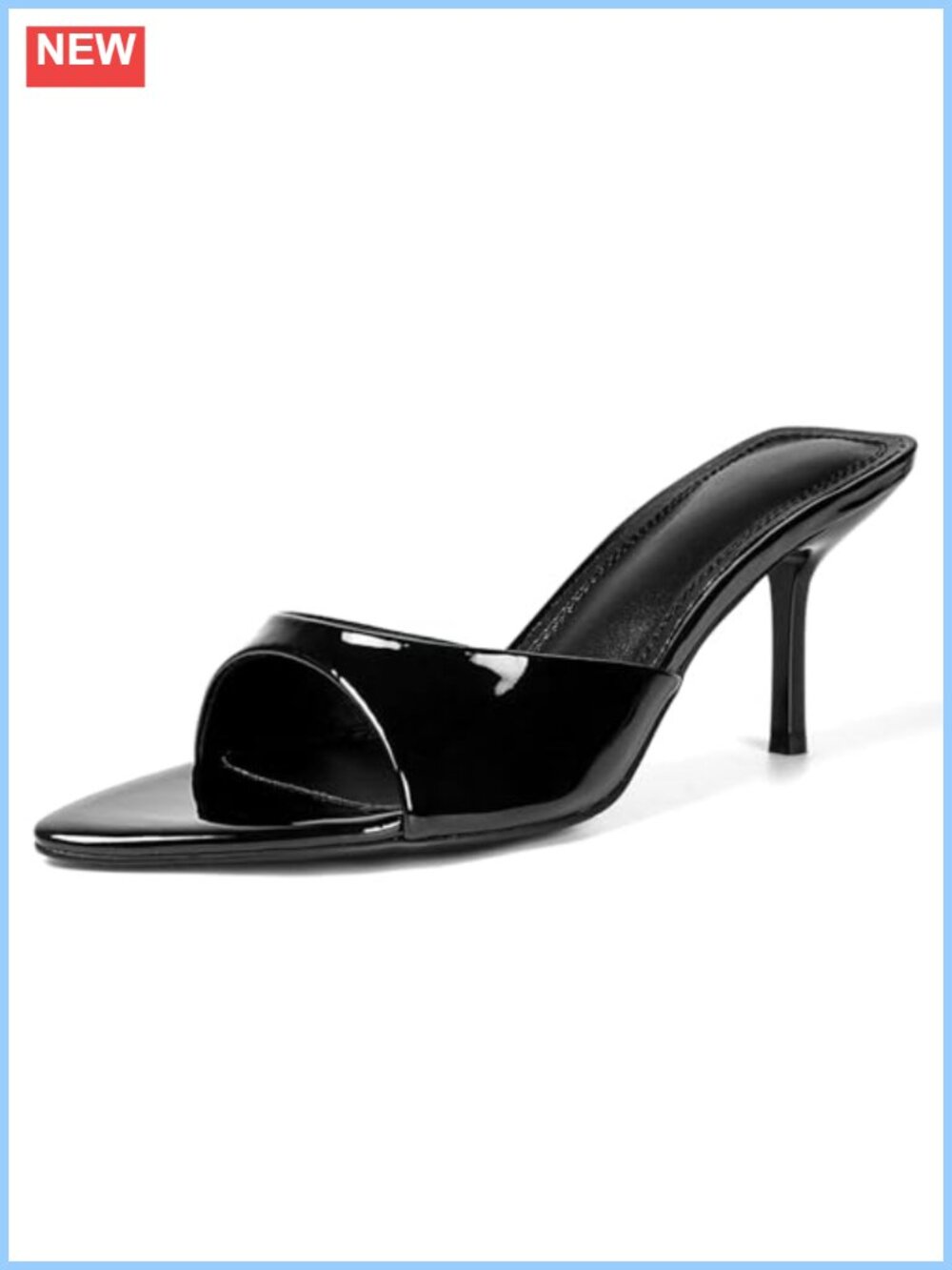 QIV Kitten Heel Pointed Open Toe Mule Sandals Faux Leather Slip On